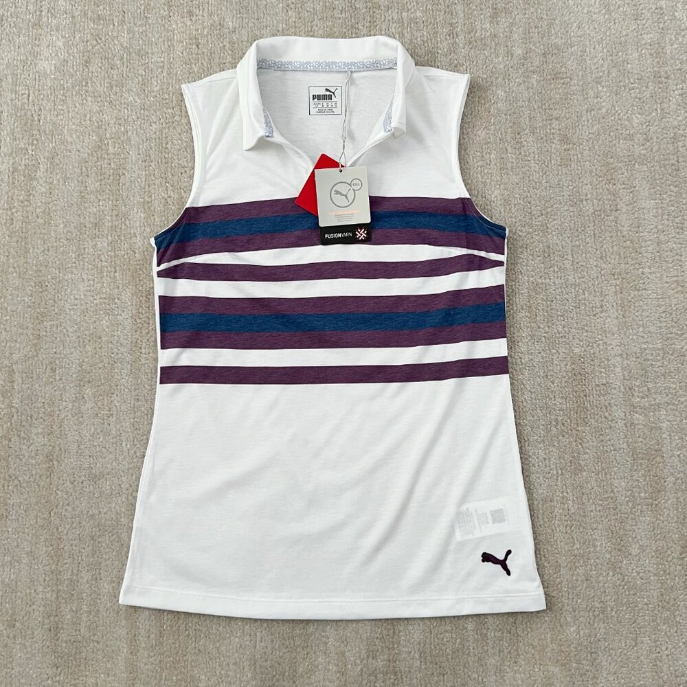 NWT Puma DryCell Stripe Sleeveless Golf Shirt Polo Top S